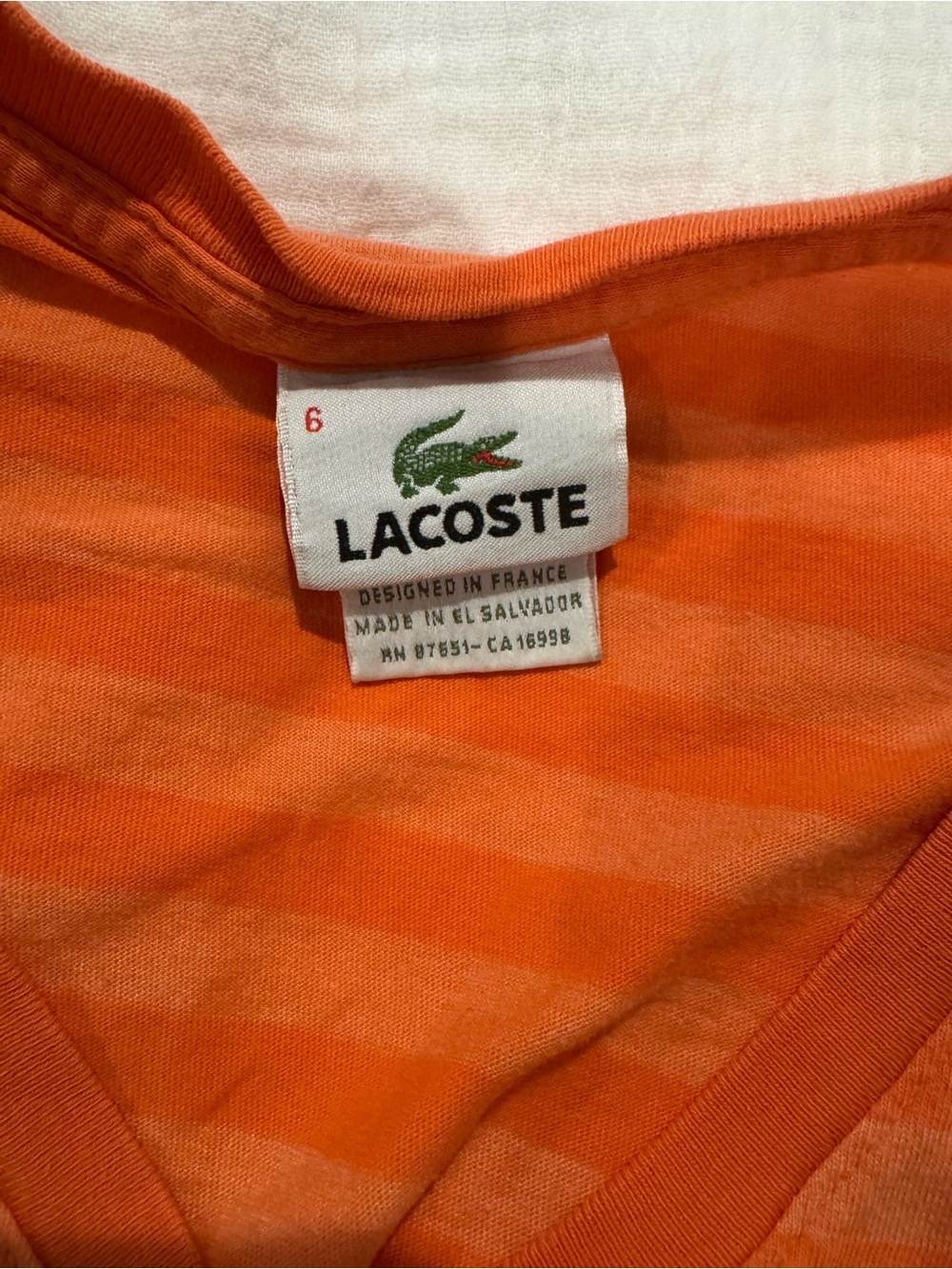 Lacoste Men's V-Neck Striped Tee Coral Orange XL 6 - Picture 3 of 6